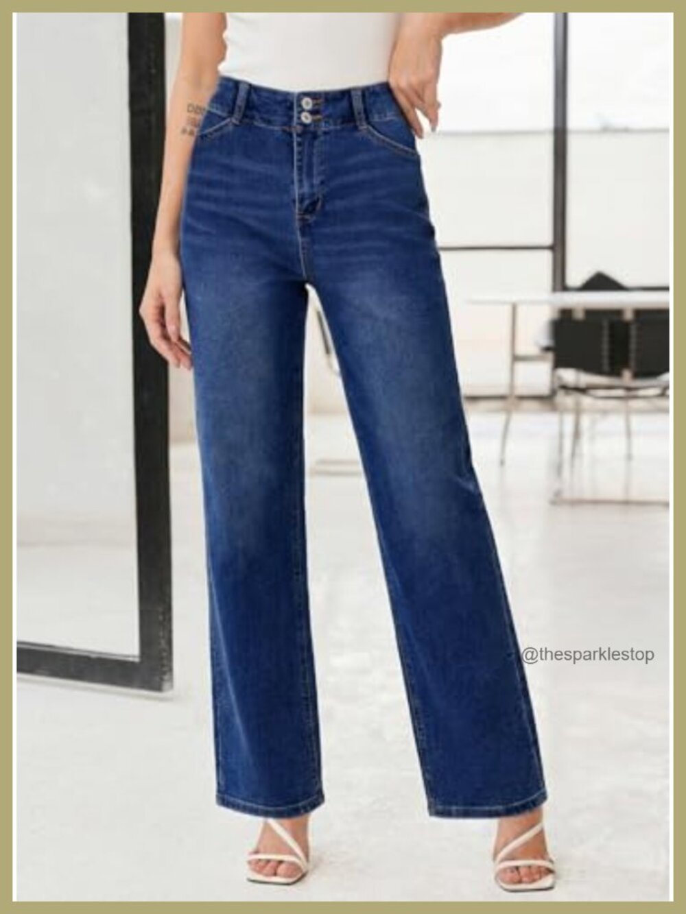 Women's High Waisted Wide Leg Jeans Tummy Control Stretchy Utility Pockets - Picture 4 of 6